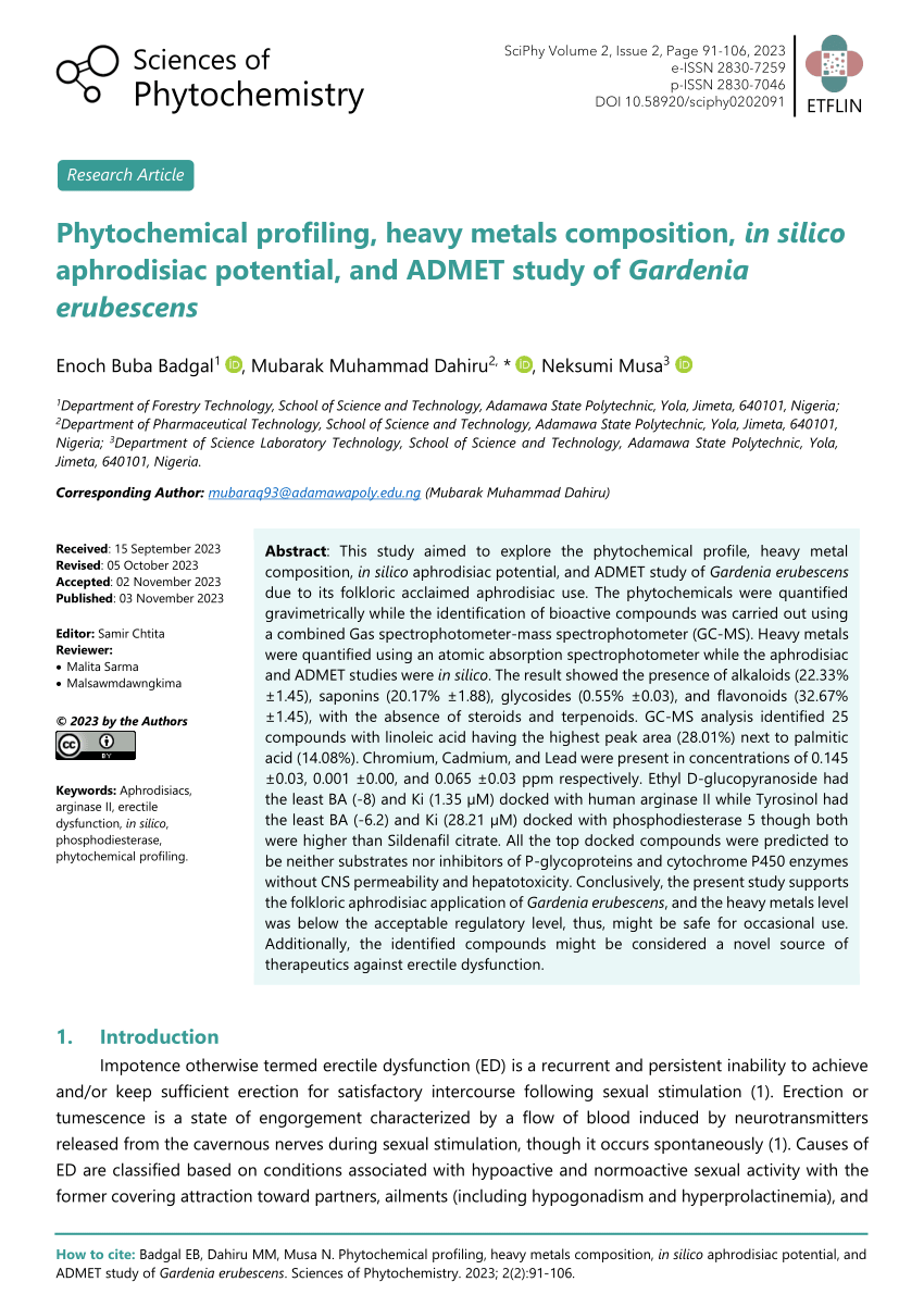 PDF Phytochemical profiling heavy metals composition in silico