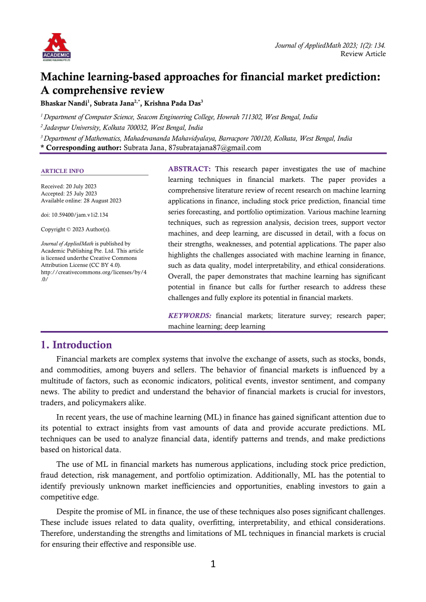 literature review machine learning techniques applied to financial market prediction