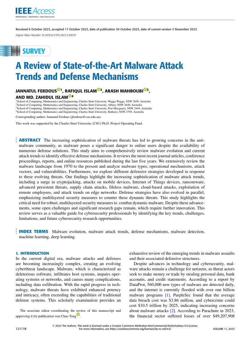 PDF) A Review of State-of-the-Art Malware Attack Trends and Defense  Mechanisms