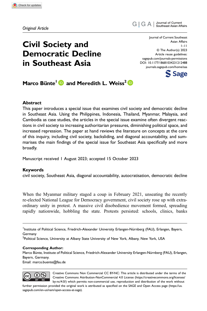 PDF) Civil Society and Democratic Decline in Southeast Asia