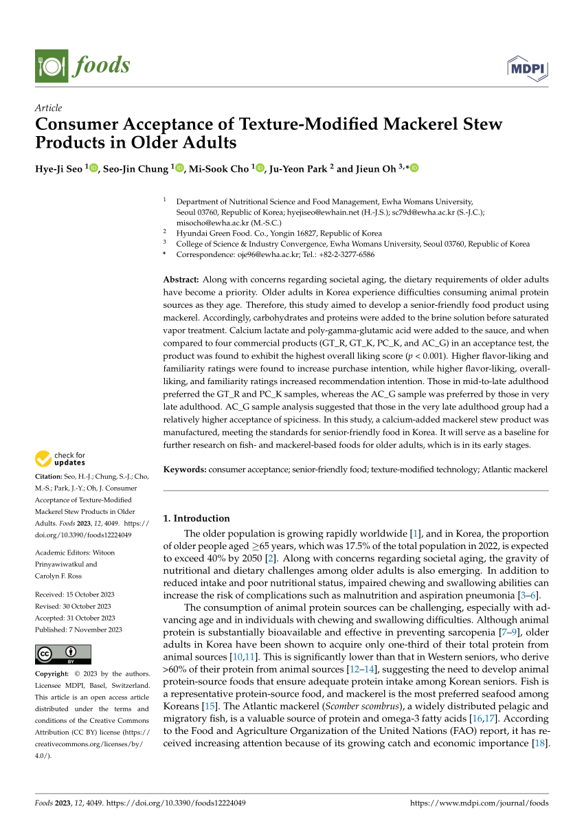 PDF Consumer Acceptance of Texture Modified Mackerel Stew