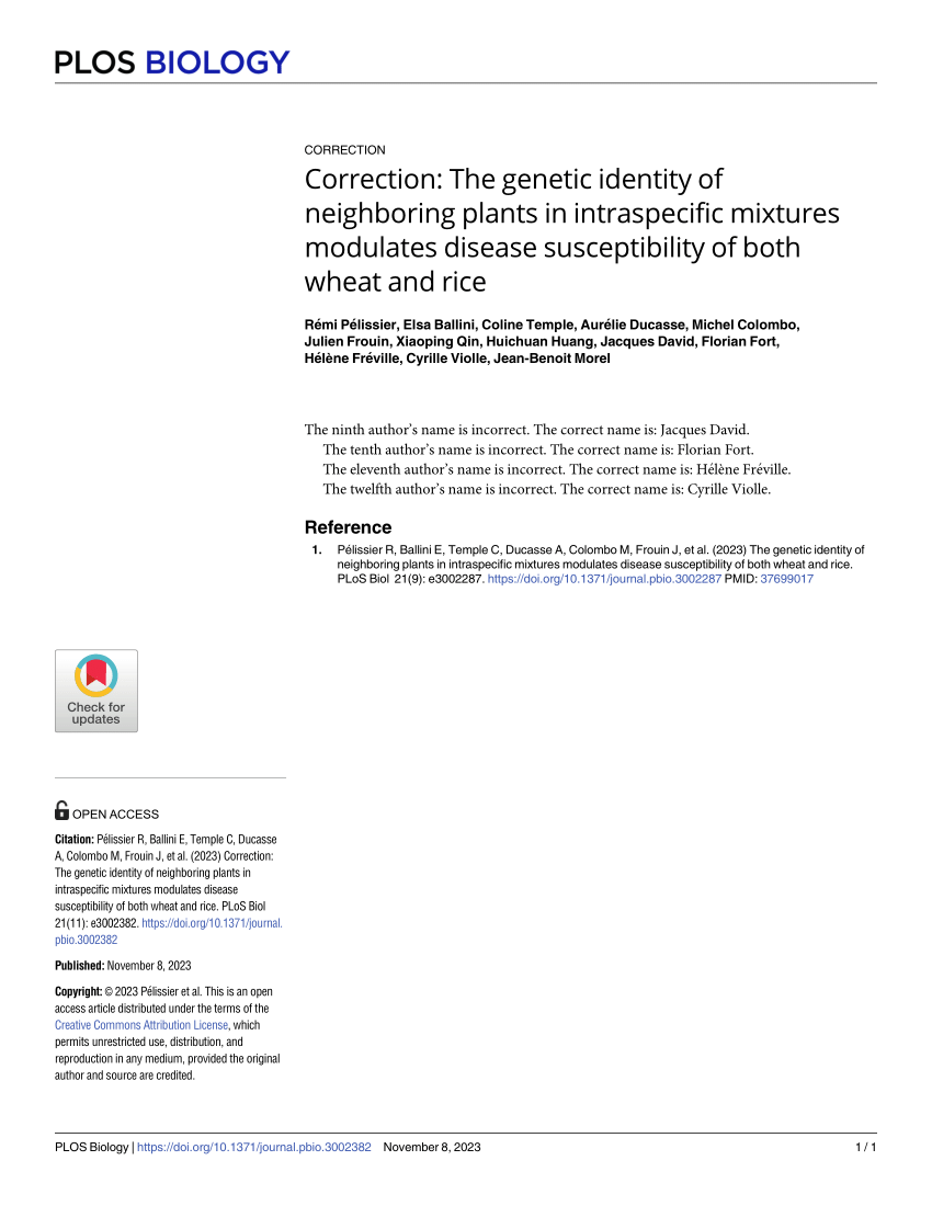 Pdf Correction The Genetic Identity Of Neighboring Plants In Intraspecific Mixtures Modulates 7071