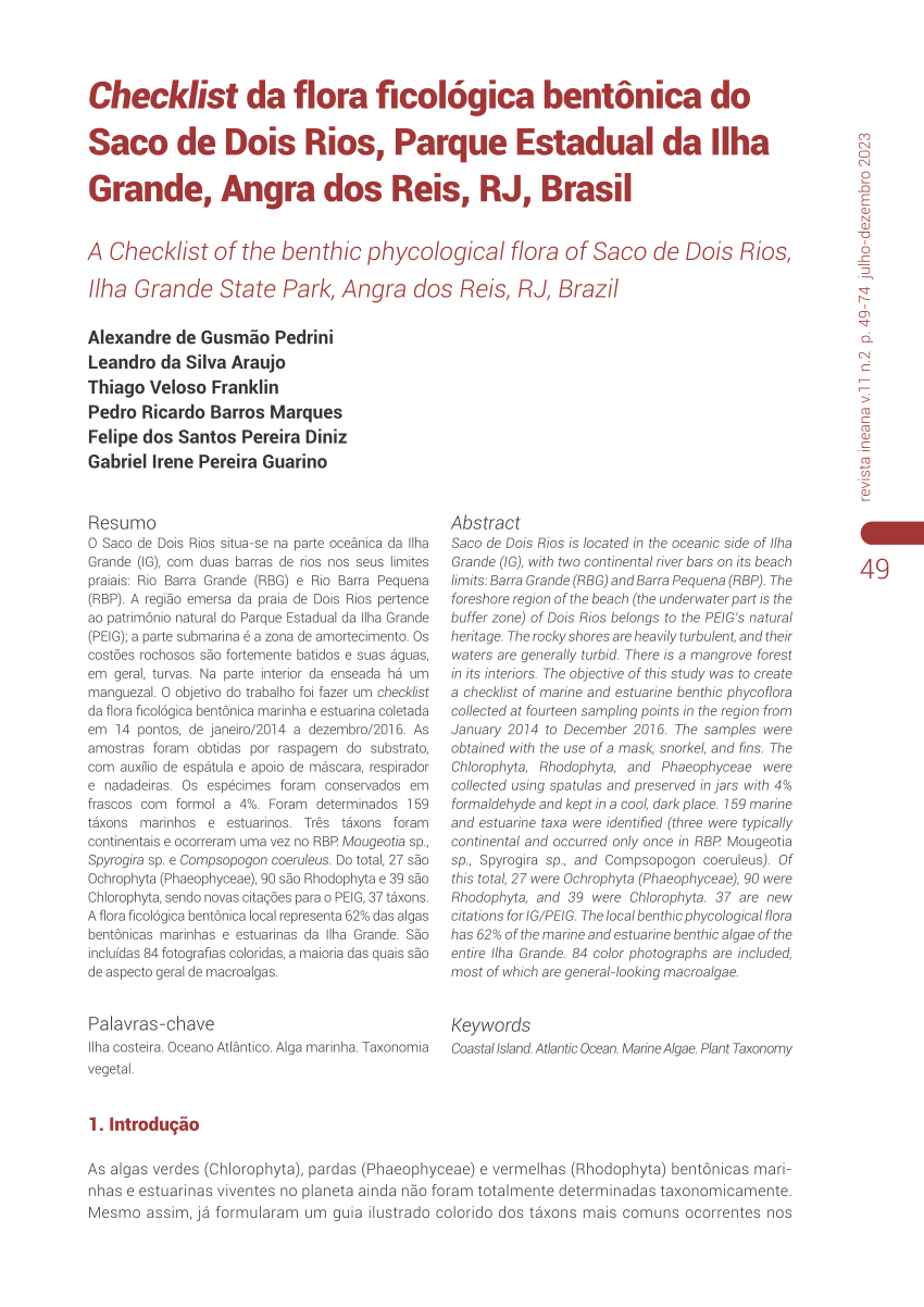 PDF) Pedrini et al 2023  Checklist-da-flora-ficologica-bentonica-do-Saco-de-Dois-Rios-Ilha-Grande