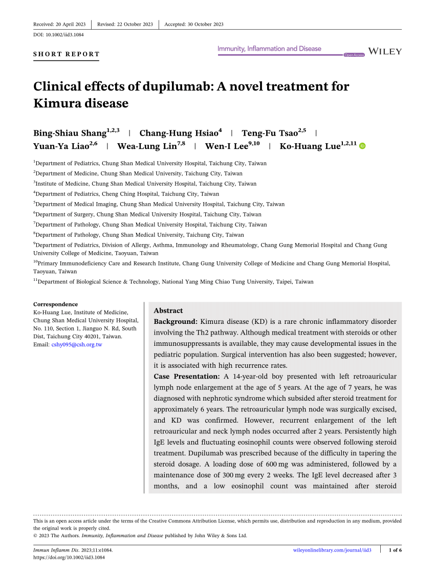 Pdf Clinical Effects Of Dupilumab A Novel Treatment For Kimura Disease