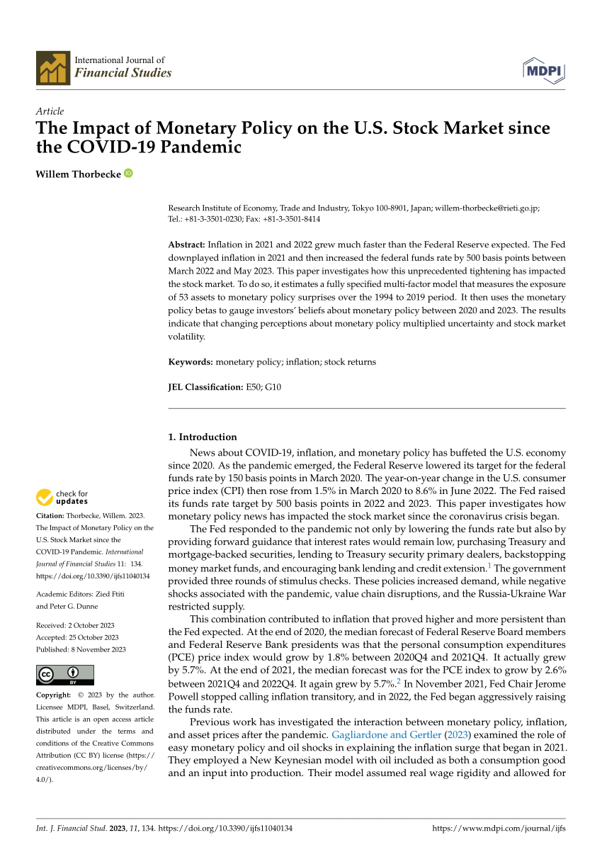PDF) The Impact of Monetary Policy on the U.S. Stock Market since the  COVID-19 Pandemic