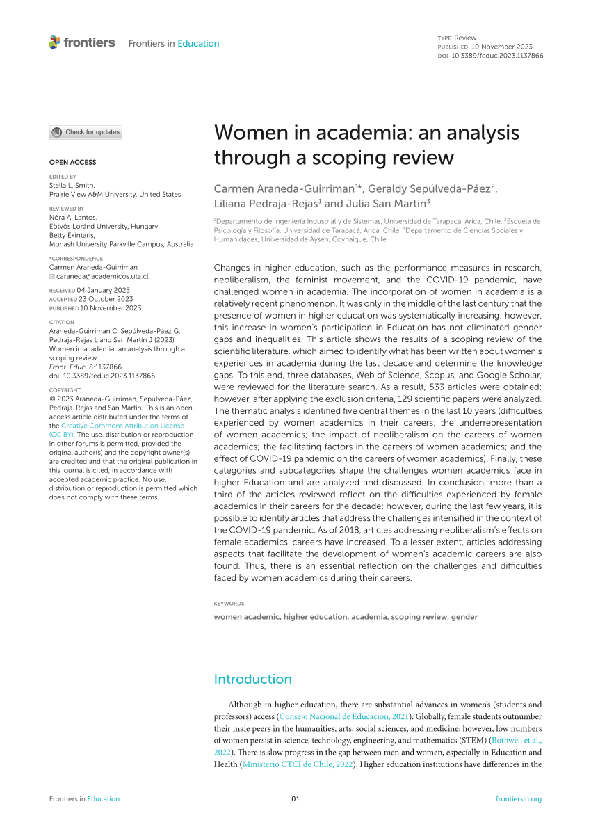 PDF) Women in academia: an analysis through a scoping review