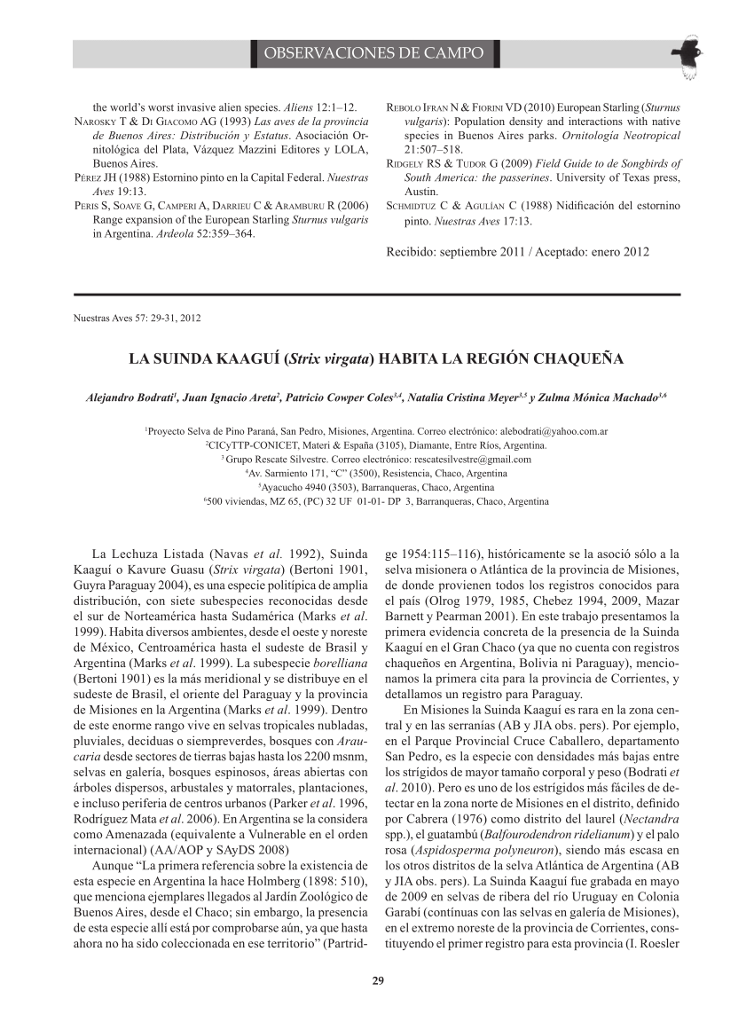 PDF La Suinda Kaagu Strix virgata habita la regi n Chaque a