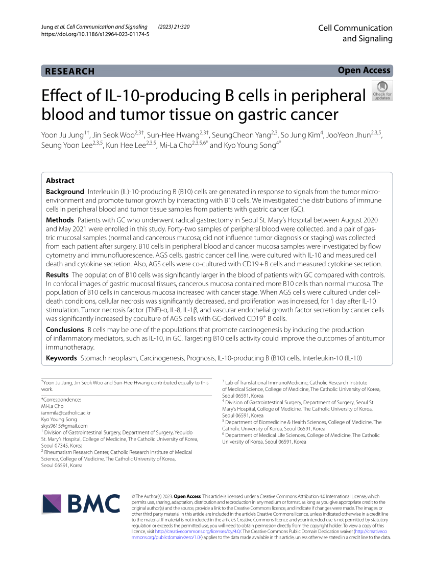 PDF) Effect of IL-10-producing B cells in peripheral blood and 
