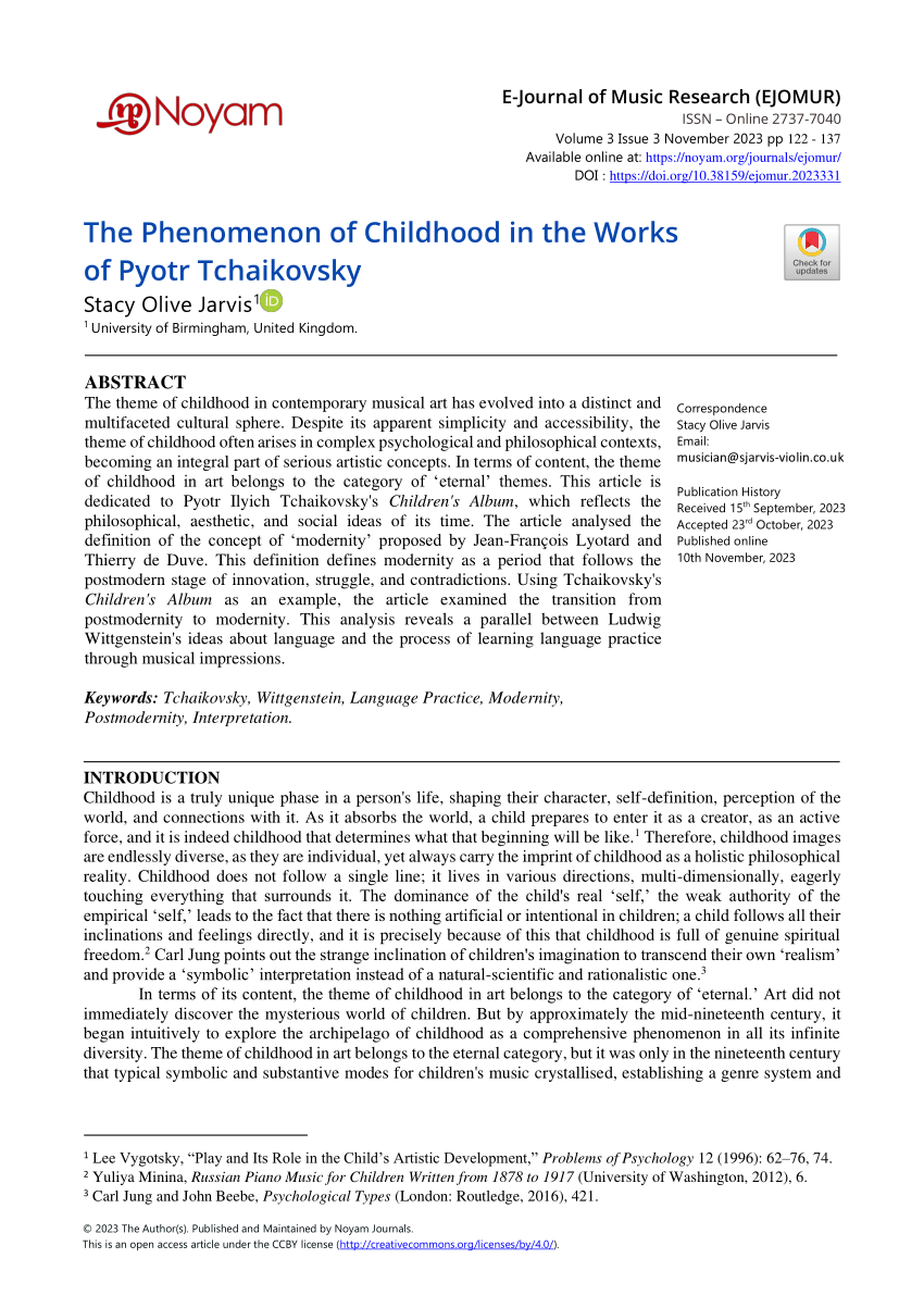 PDF) The Phenomenon of Childhood in the Works of Pyotr Tchaikovsky