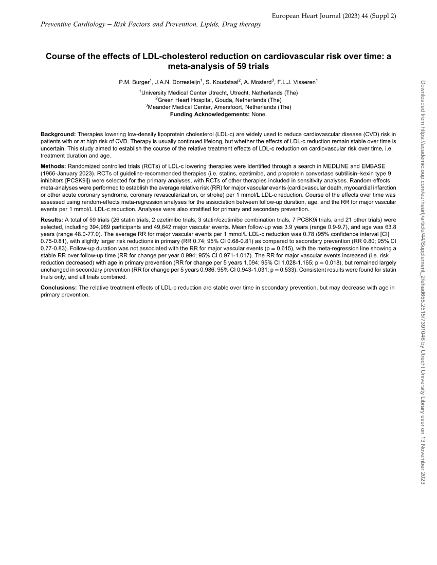 Pdf Course Of The Effects Of Ldl Cholesterol Reduction On Cardiovascular Risk Over Time A