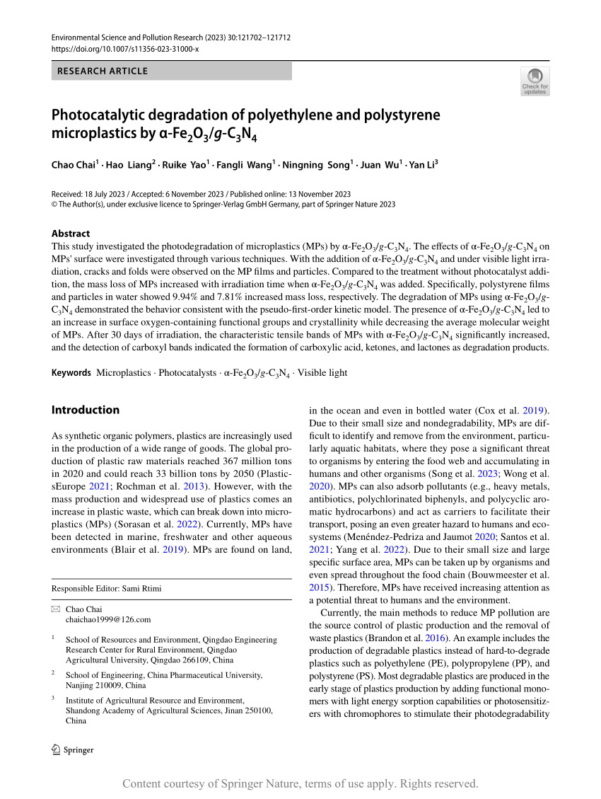 Photocatalytic degradation of polyethylene and polystyrene ...