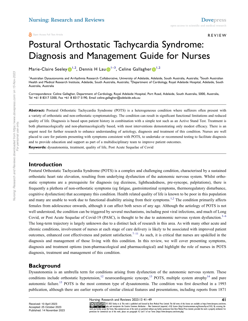 PDF) Postural Orthostatic Tachycardia Syndrome: Diagnosis and Management  Guide for Nurses