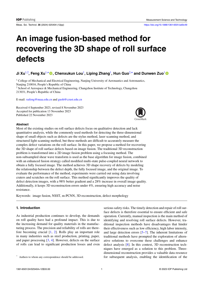 An image fusion-based method for recovering the 3D shape of roll