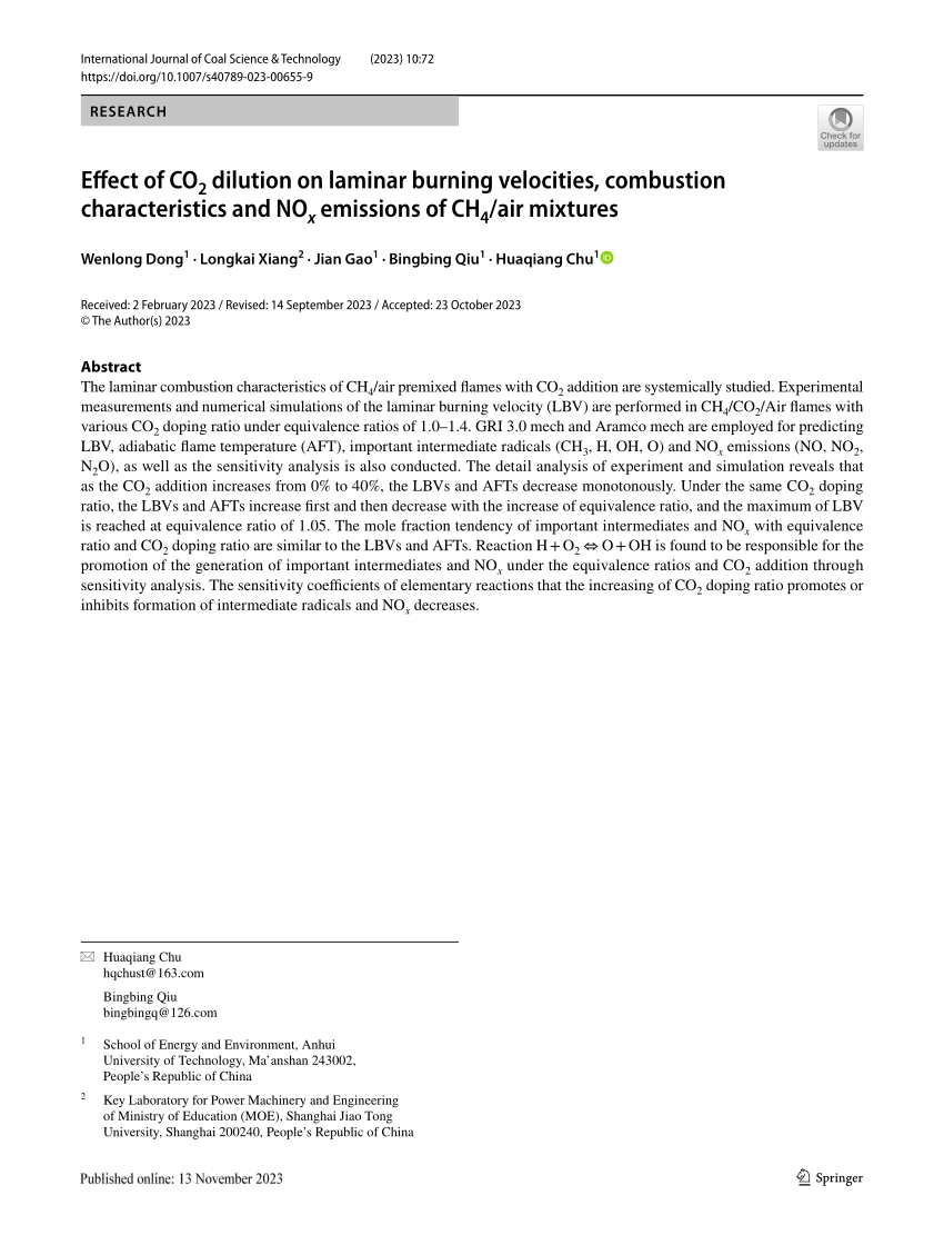 PDF) Effect of CO2 dilution on laminar burning velocities 