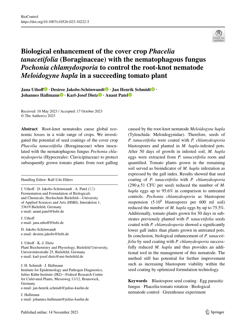 (PDF) Biological enhancement of the cover crop Phacelia tanacetifolia ...