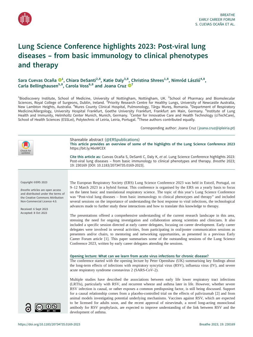 (PDF) Lung Science Conference highlights 2023 Postviral lung diseases