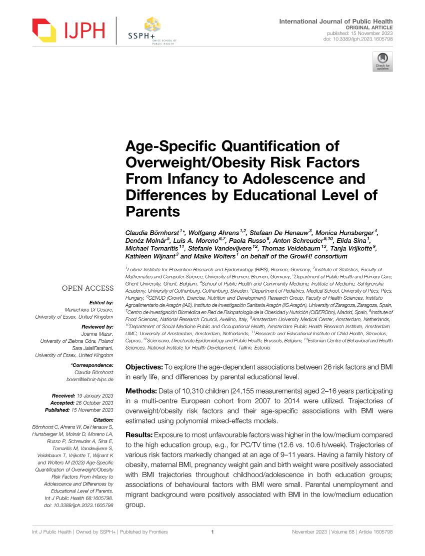 PDF) Age-Specific Quantification of Overweight/Obesity Risk Factors From  Infancy to Adolescence and Differences by Educational Level of Parents