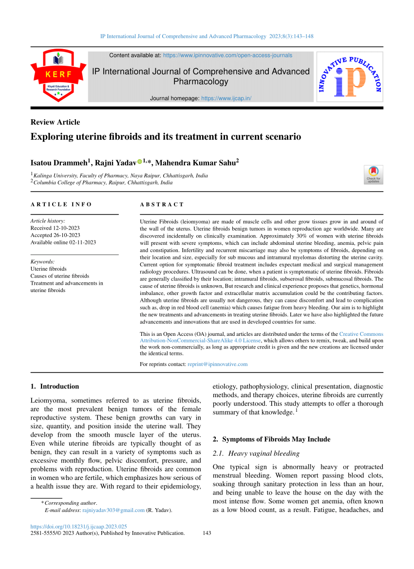 Pdf Exploring Uterine Fibroids And Its Treatment In Current Scenario 7384