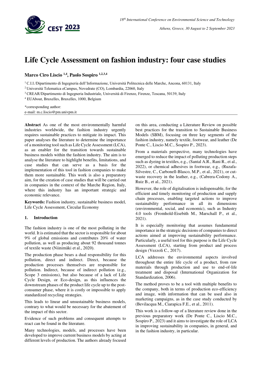 PDF Life Cycle Assessment on fashion industry four case studies