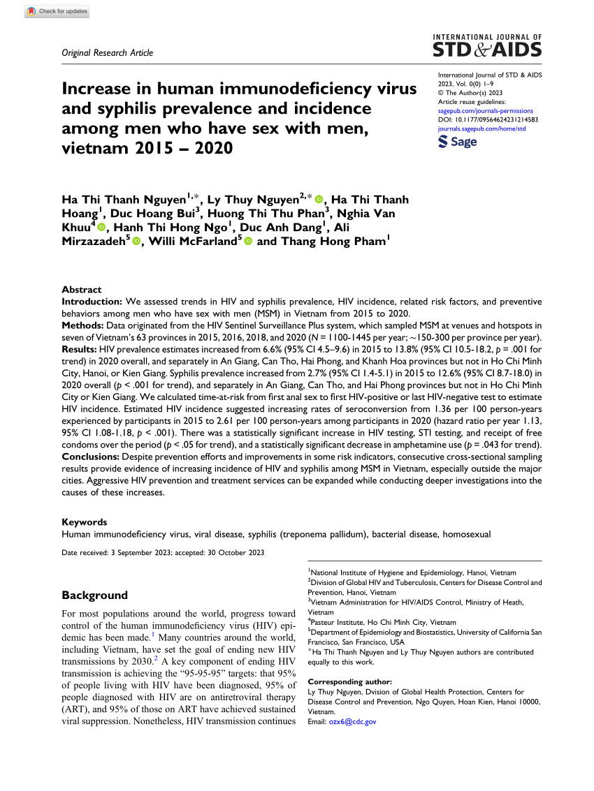 PDF Increase in human immunodeficiency virus and syphilis  