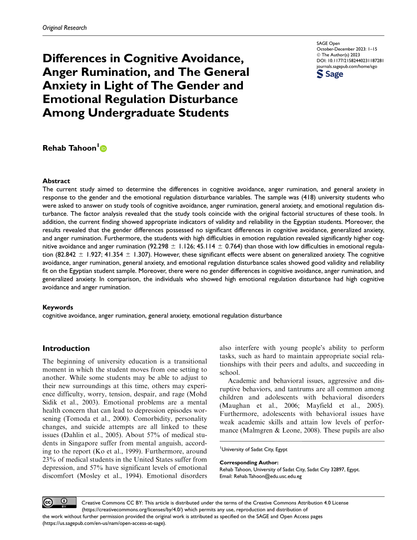 Pdf Differences In Cognitive Avoidance Anger Rumination And The General Anxiety In Light Of 2747