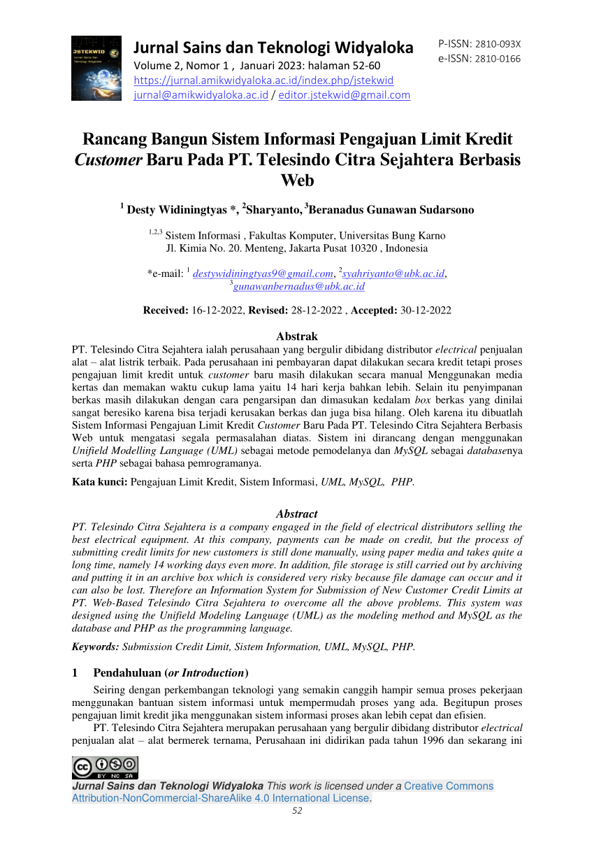 Pdf Rancang Bangun Sistem Informasi Pengajuan Limit Kredit Customer Baru Pada Pt Telesindo 6174