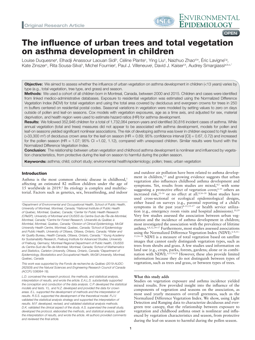 PDF The influence of urban trees and total vegetation on asthma  