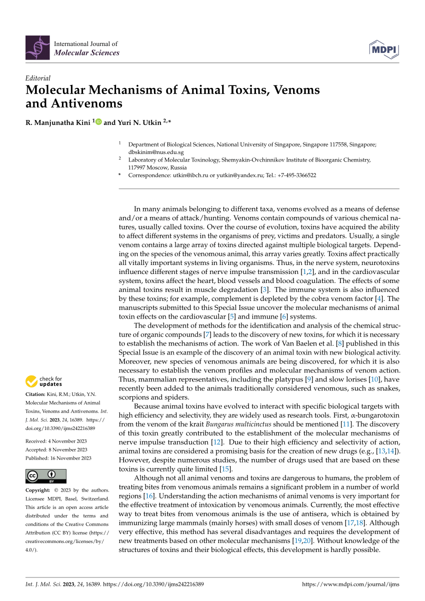 (PDF) Molecular Mechanisms of Animal Toxins, Venoms and Antivenoms