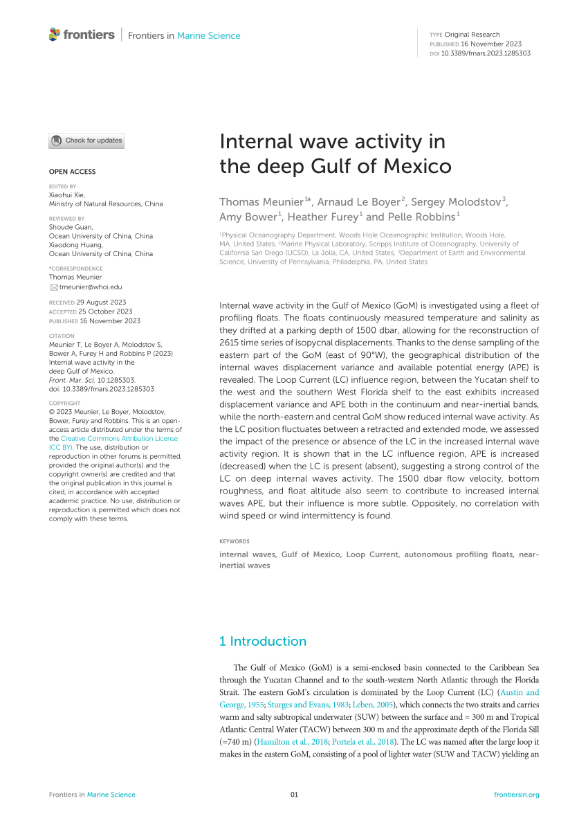 Frontiers  Internal wave activity in the deep Gulf of Mexico