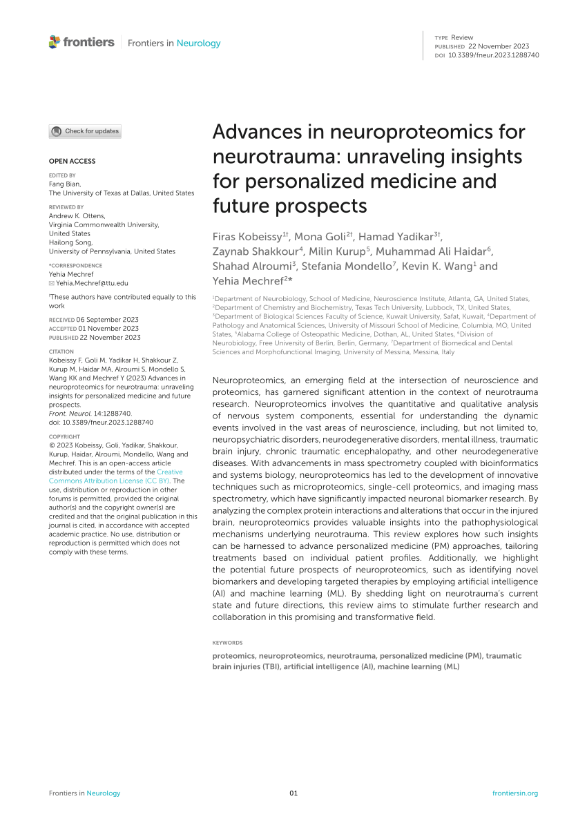 PDF) Advances in Neuroproteomics for Neurotrauma: Unraveling 