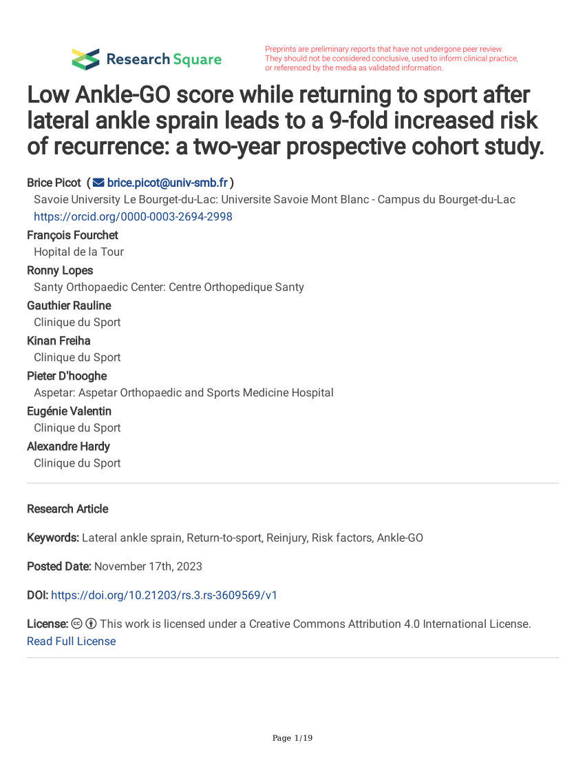 Low Ankle-GO Score While Returning to Sport After Lateral Ankle