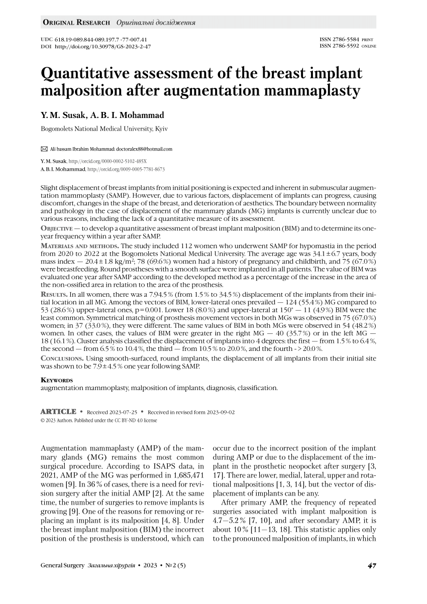 PDF Quantitative assessment of the breast implant malposition