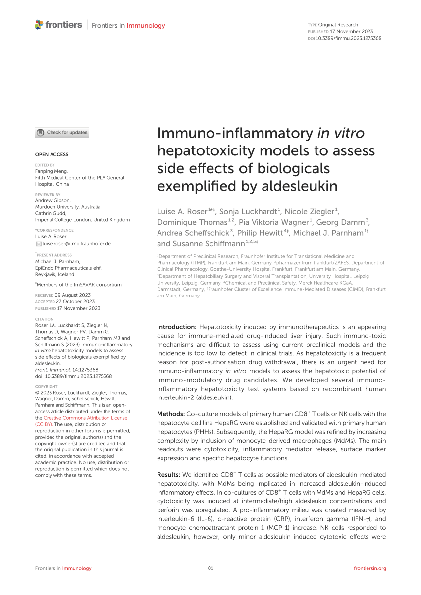 PDF) Immuno-inflammatory in vitro hepatotoxicity models to assess 