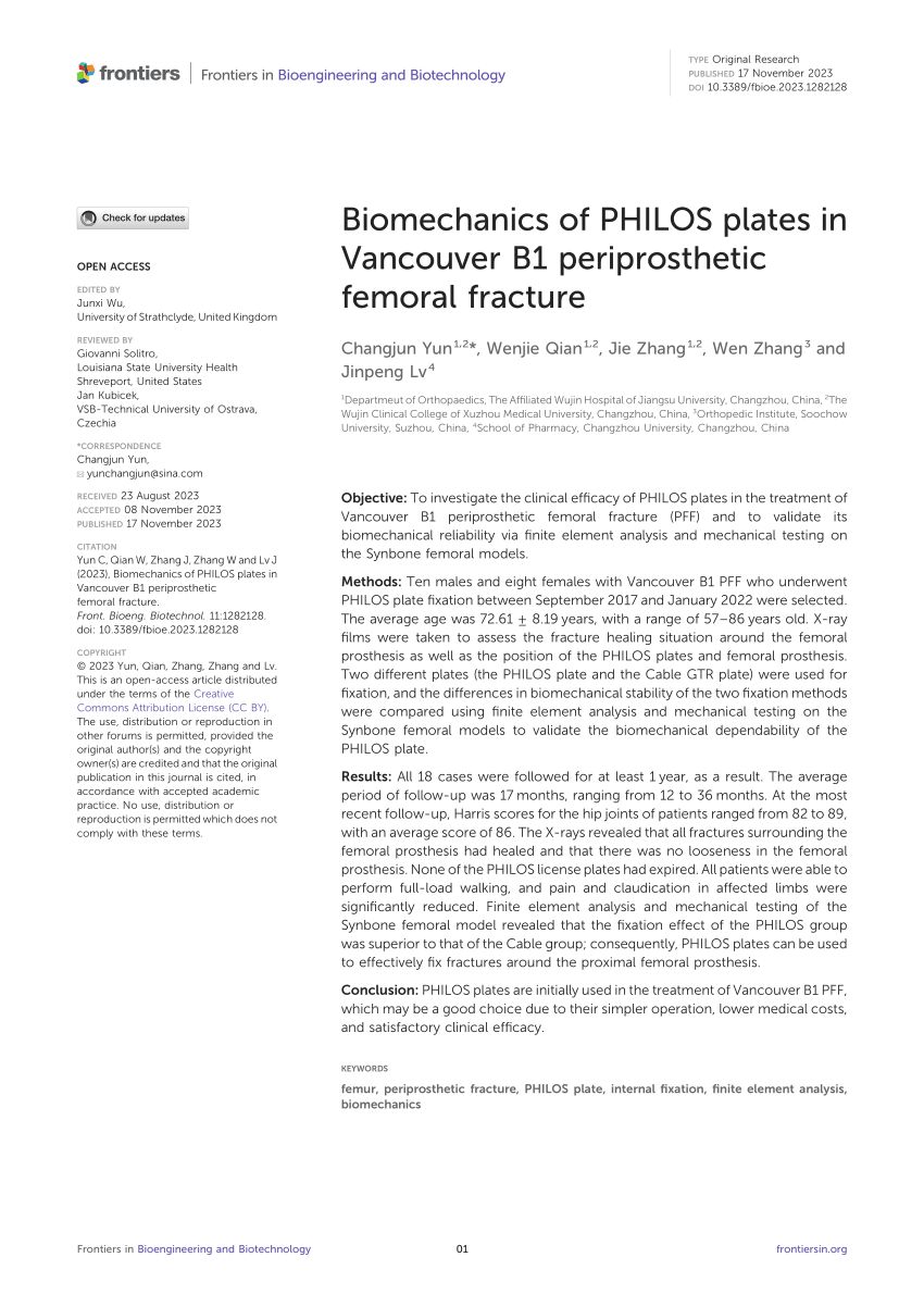 (PDF) Biomechanics of PHILOS plates in Vancouver B1 periprosthetic ...