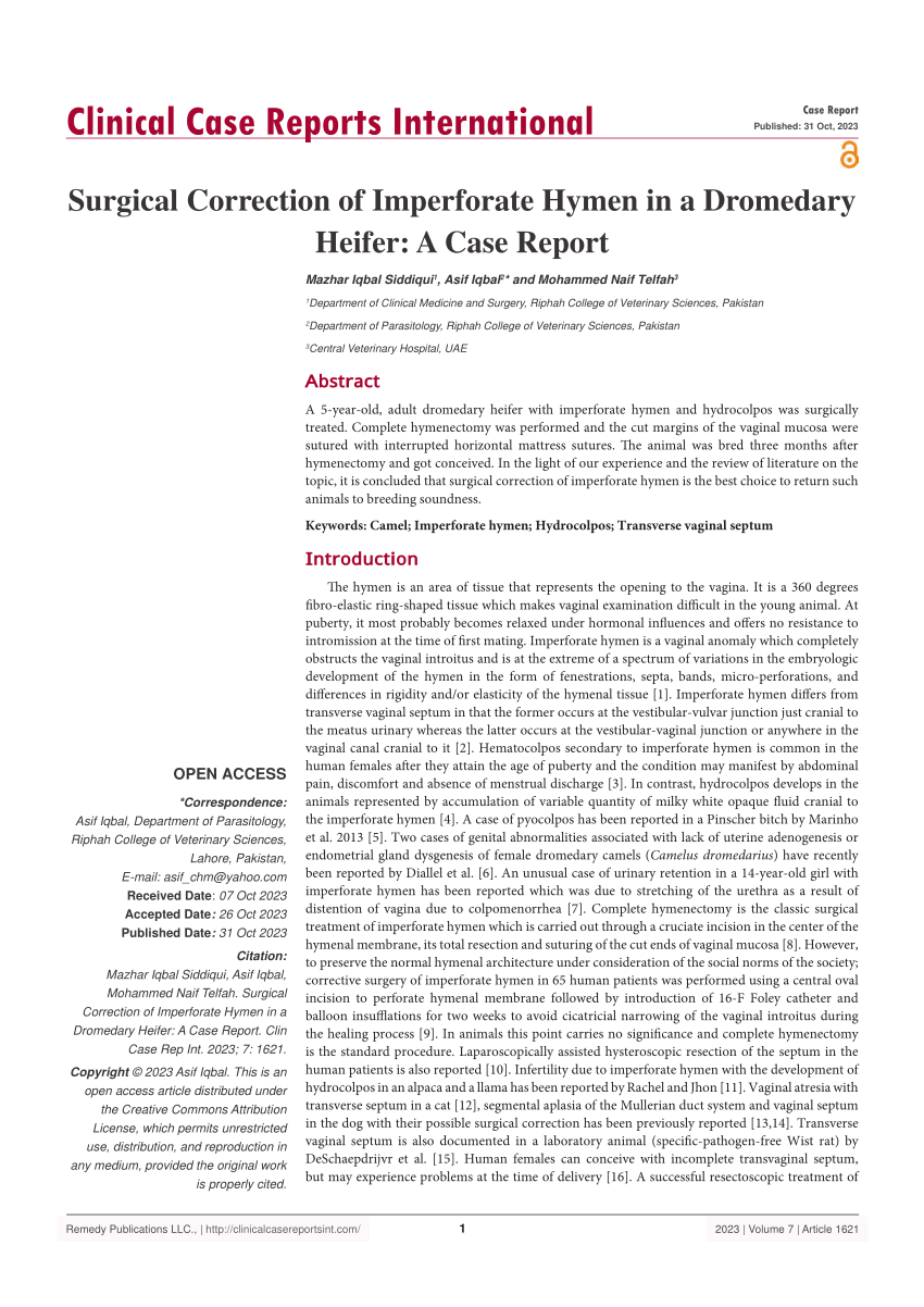 Pdf Clinical Case Reports International Surgical Correction Of Imperforate Hymen In A 