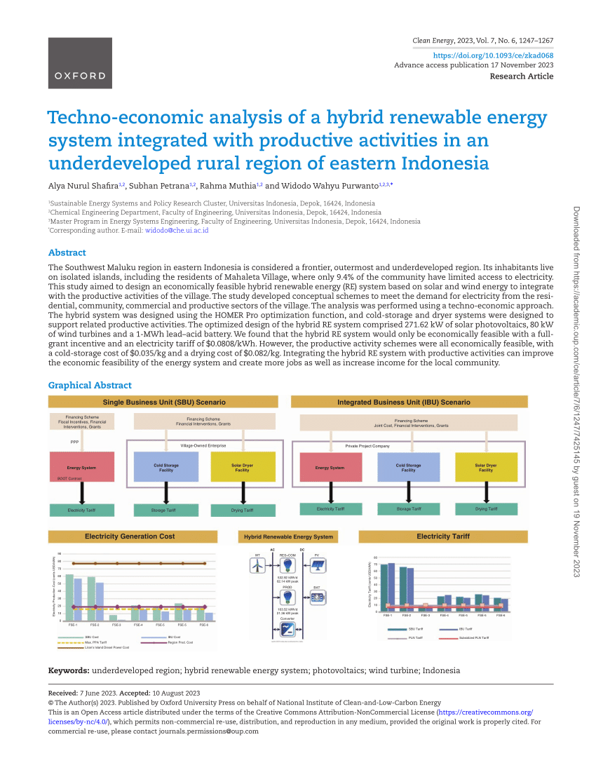 Pdf Techno Economic Analysis Of A Hybrid Renewable Energy System Integrated With Productive 9270