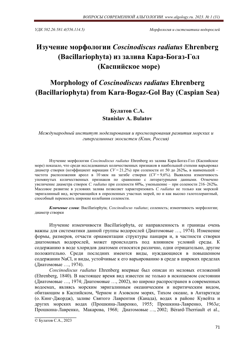 PDF) Изучение морфологии Coscinodiscus radiatus Ehrenberg (Bacillariophyta)  из залива Кара-Богаз-Гол (Каспийское море) Morphology of Coscinodiscus  radiatus Ehrenberg (Bacillariophyta) from Kara-Bogaz-Gol Bay (Caspian Sea)