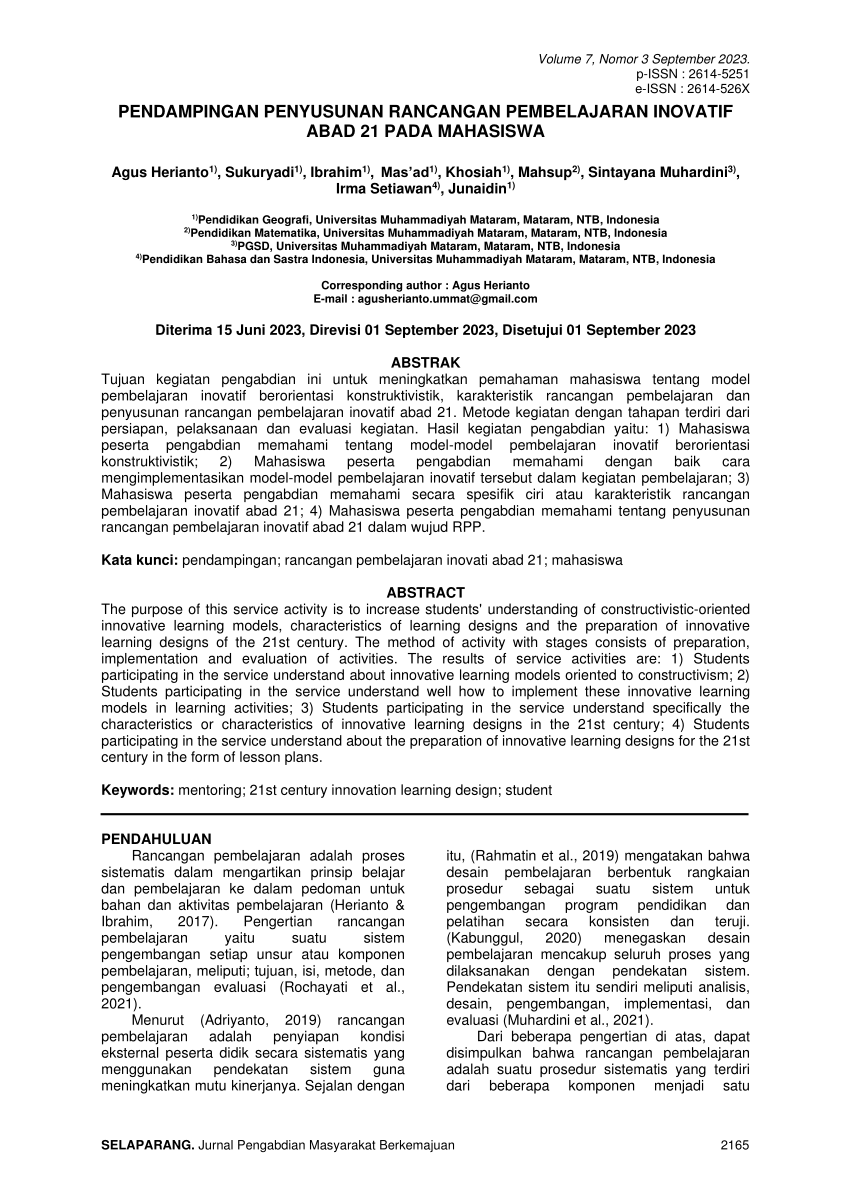 Pdf Pendampingan Penyusunan Rancangan Pembelajaran Inovatif Abad 21 Pada Mahasiswa 7034
