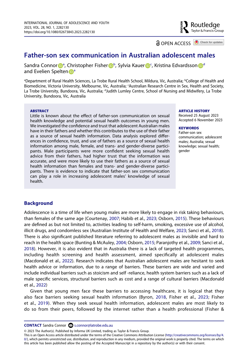 PDF) Father-son sex communication in Australian adolescent males