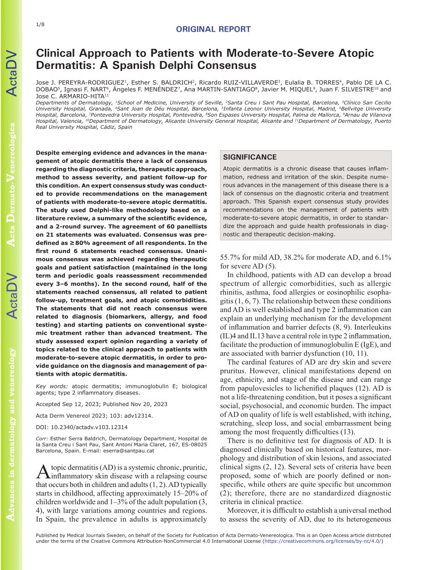 Pdf Clinical Approach To Patients With Moderate To Severe Atopic Dermatitis A Spanish Delphi 