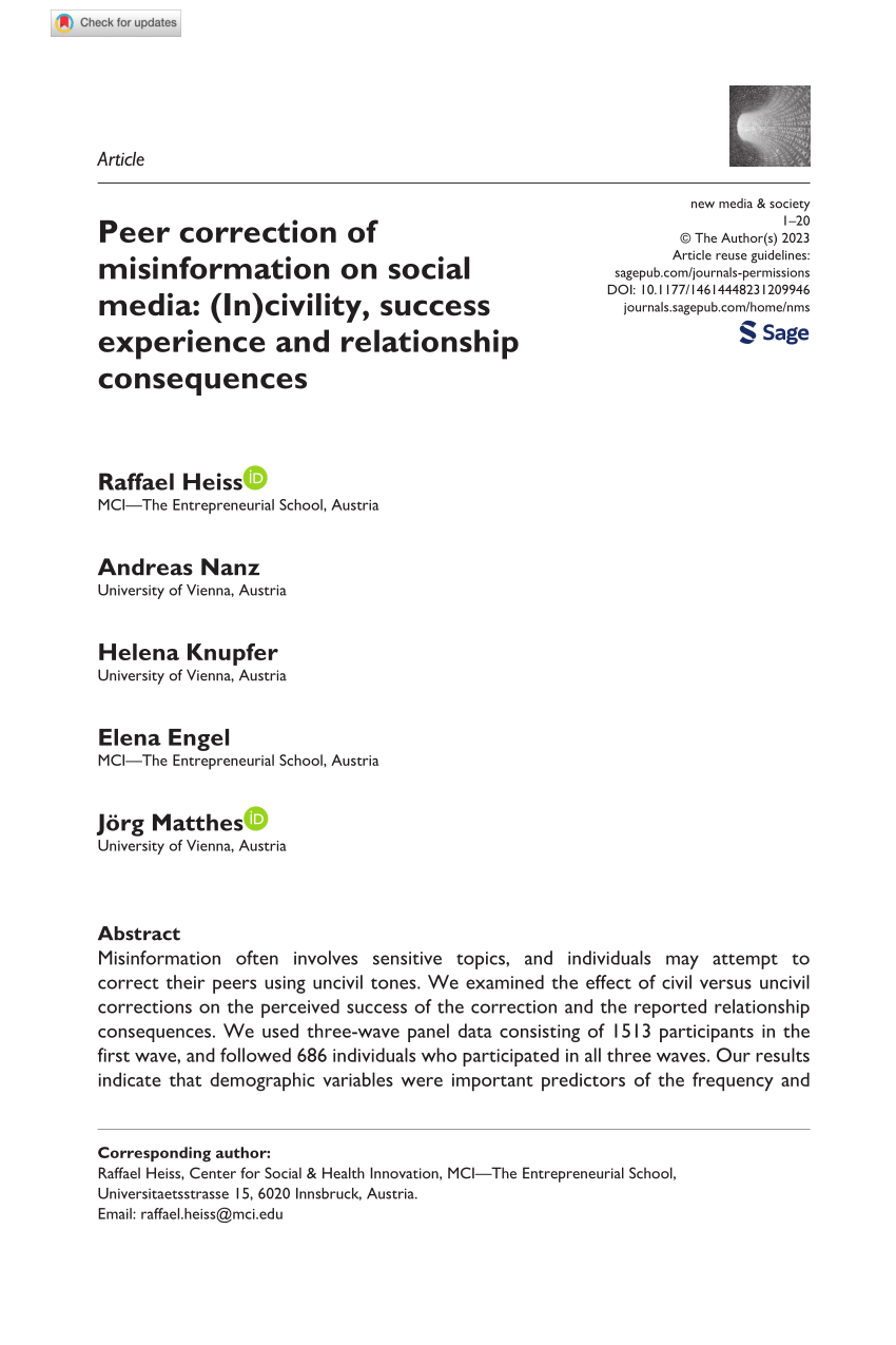 PDF) Encountering and Correcting Misinformation on WhatsApp: The Roles of  User Motivations and Trust in Messaging Group Members