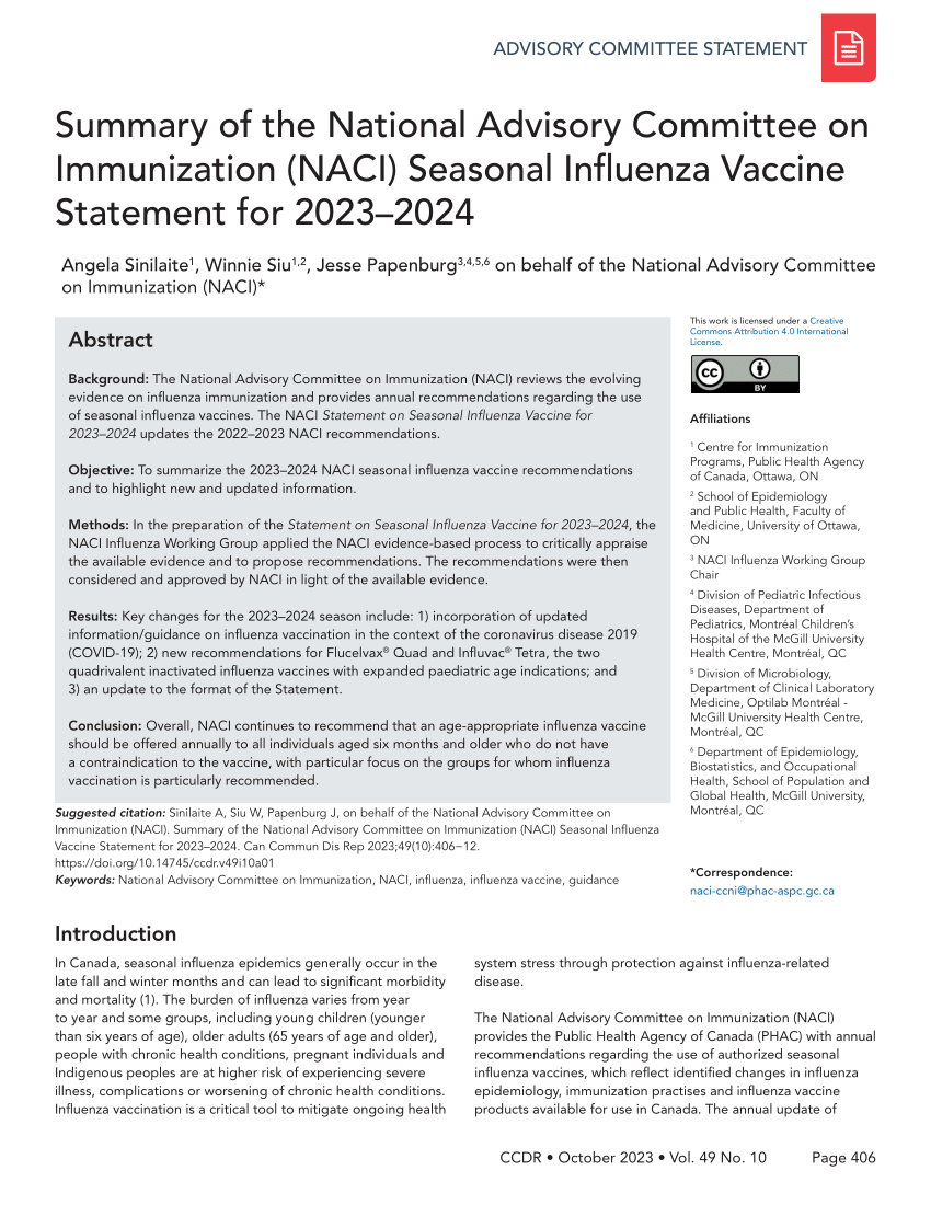 Updated guidance on influenza vaccination during pregnancy: NACI, December  18, 2023 