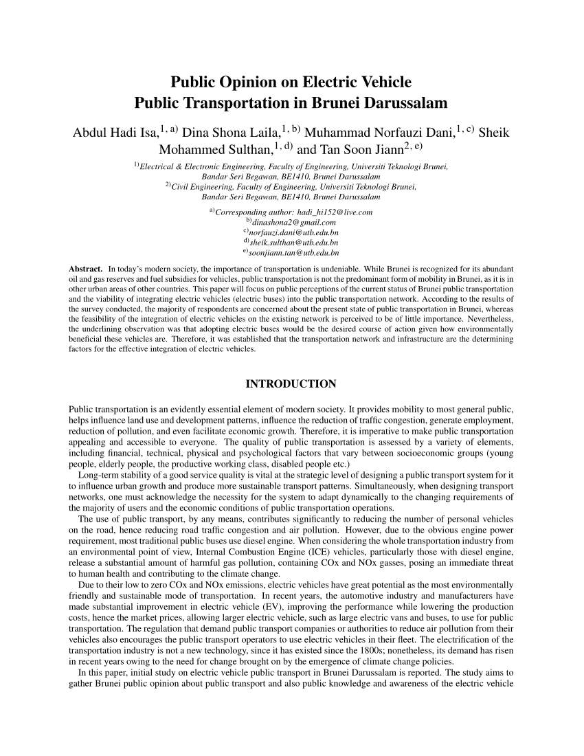 (PDF) Public opinion on electric vehicle public transportation in