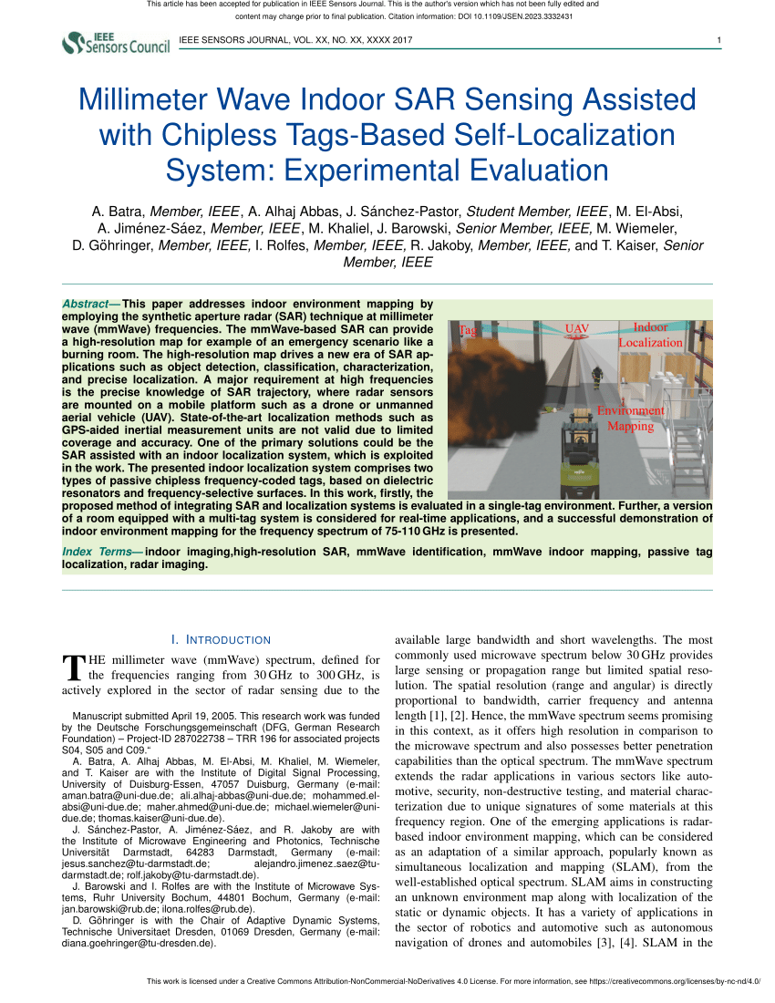 PDF) Millimeter Wave Indoor SAR Sensing Assisted With Chipless
