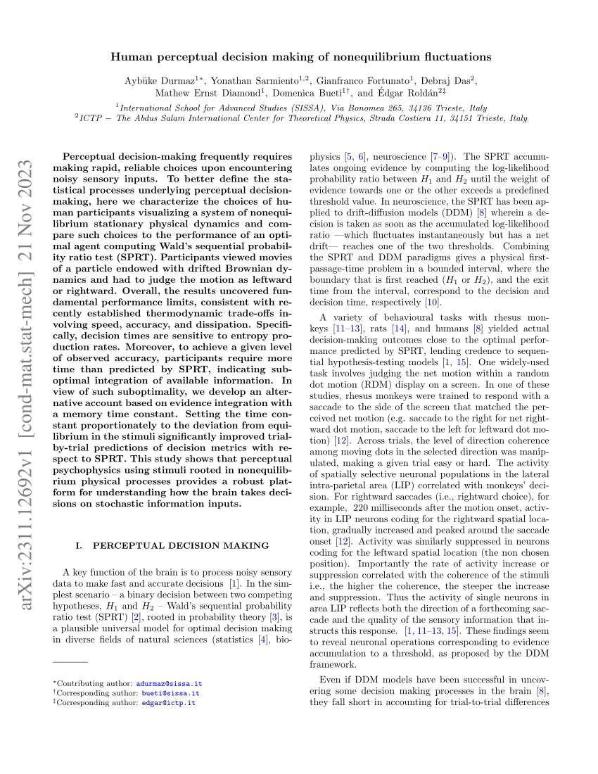 PDF) Human perceptual decision making of nonequilibrium