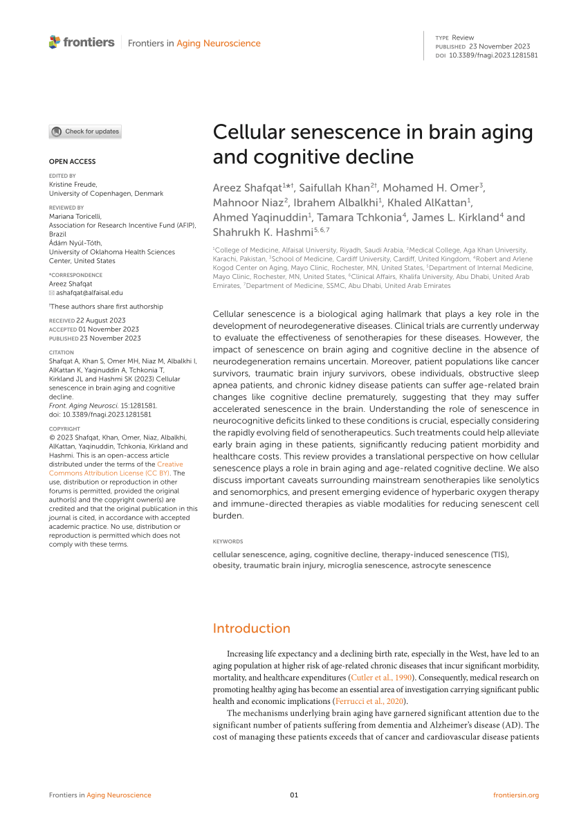 PDF Cellular Senescence In Brain Aging And Cognitive Decline