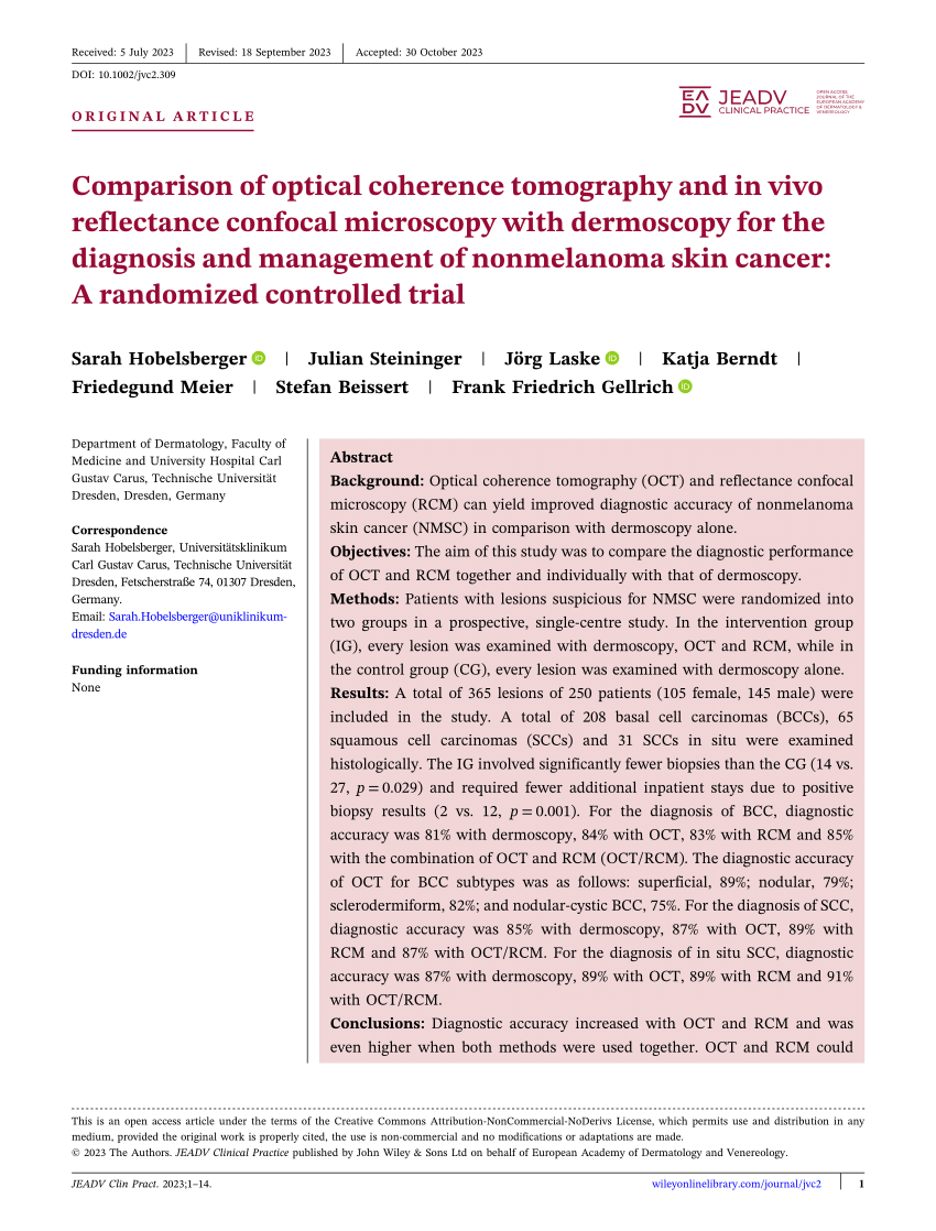 Pdf Comparison Of Optical Coherence Tomography And In Vivo Reflectance Confocal Microscopy 4936