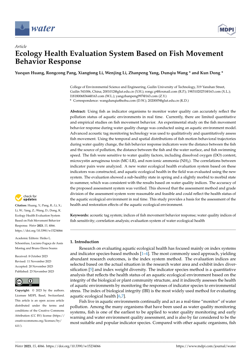 PDF) Ecology Health Evaluation System Based on Fish Movement Behavior  Response