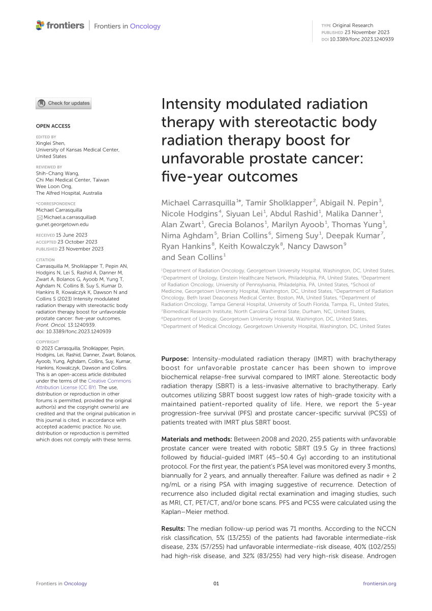 Pdf Intensity Modulated Radiation Therapy With Stereotactic Body Radiation Therapy Boost For