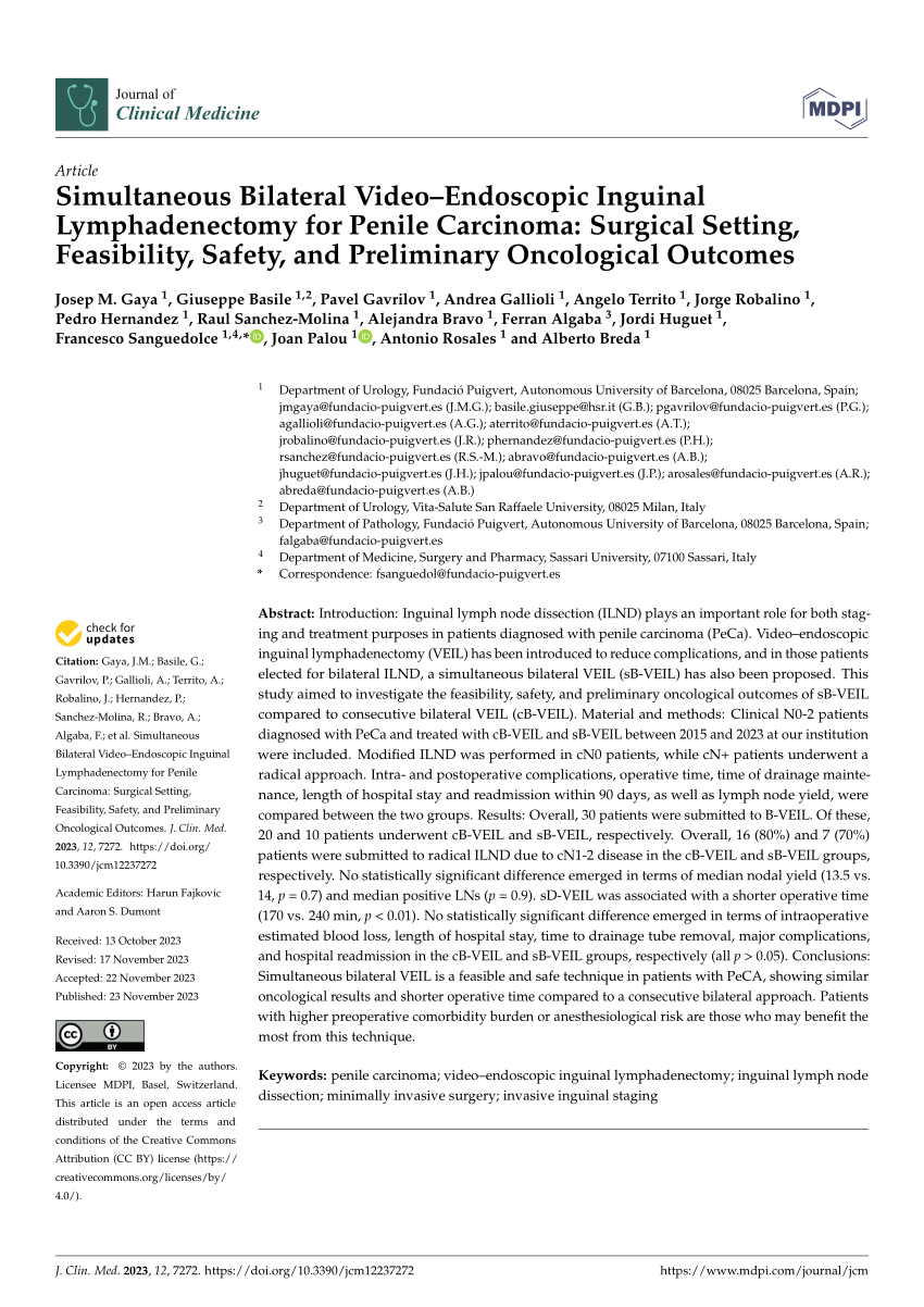 Pdf Simultaneous Bilateral Videoendoscopic Inguinal Lymphadenectomy For Penile Carcinoma 